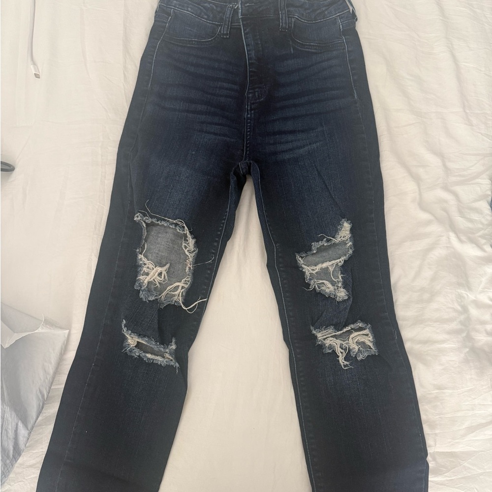 Fashion Nova Dark Blue Distressed Boyfriend Jeans